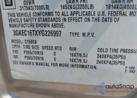 2000 GMC Yukon Xl 1500 Slt z USA, uszkodzony, nr VIN 3GKEC16TXYG226997